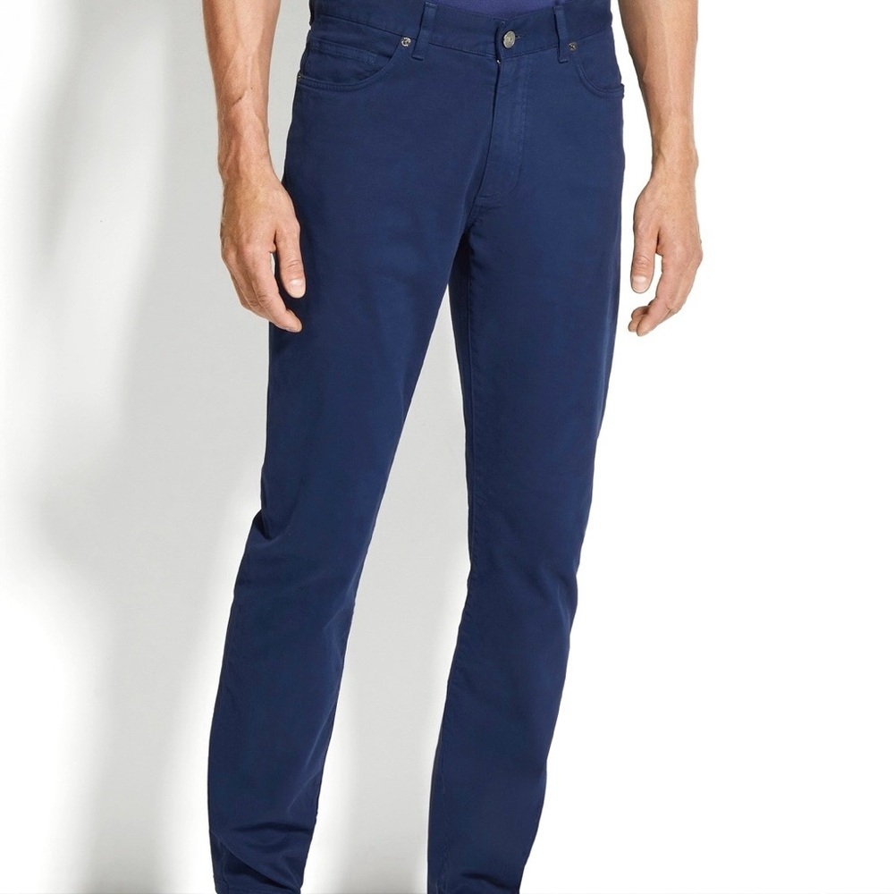 Nwt Zegna Menâs Gan Stretch Cotton Five Pocket Pant - Size 42, Navy